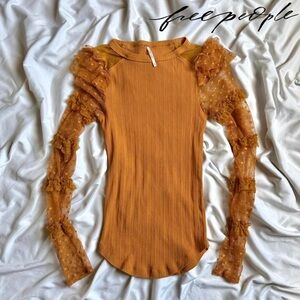 Free People Orange lace long sleeve top